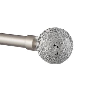 White Mosaic 66 in. - 120 in. Adjustable 1 in. Single Curtain Rod Kit in Matte Silver with Finial