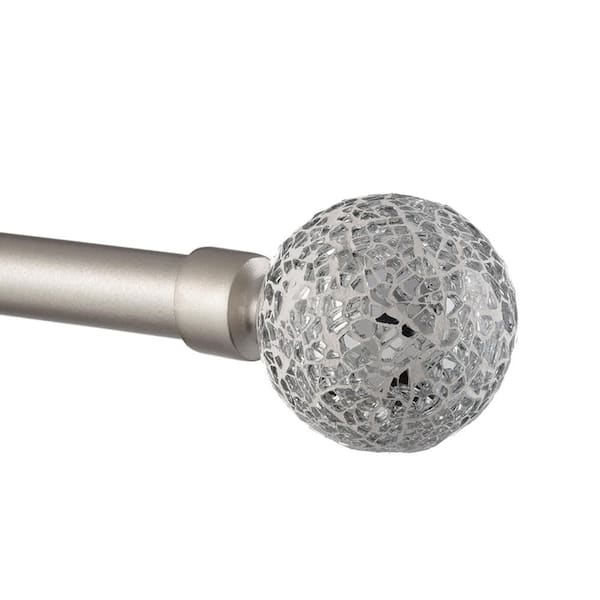 EXCLUSIVE HOME White Mosaic 66 in. - 120 in. Adjustable 1 in. Single Curtain Rod Kit in Matte Silver with Finial