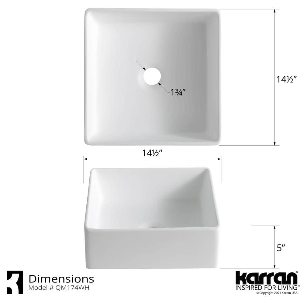 Matte White 14.5'' Acrylic Square Vessel Bathroom Sink