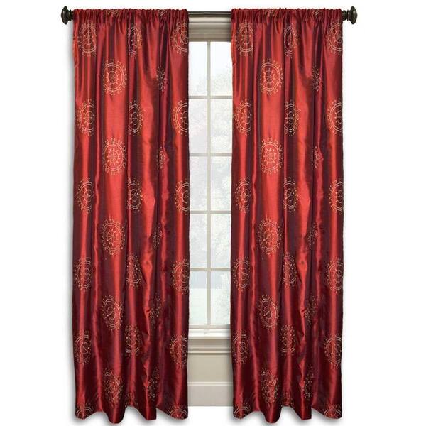 Unbranded Eva Suzani 84 in. L Red/Gold Faux Silk Rod Pocket Curtain