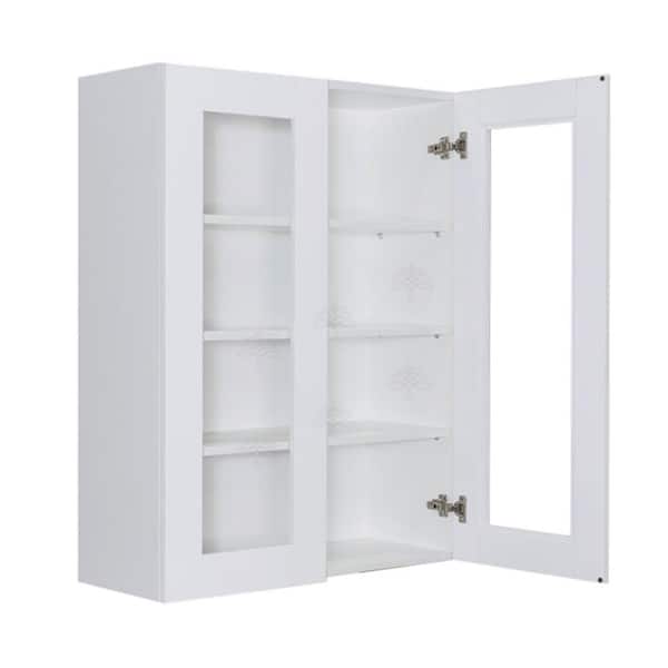 Anchester White Plywood Glass Door Stock Assembled Wall Kitchen Cabinet (36 in. W x 42 in. H x 12 in. D)