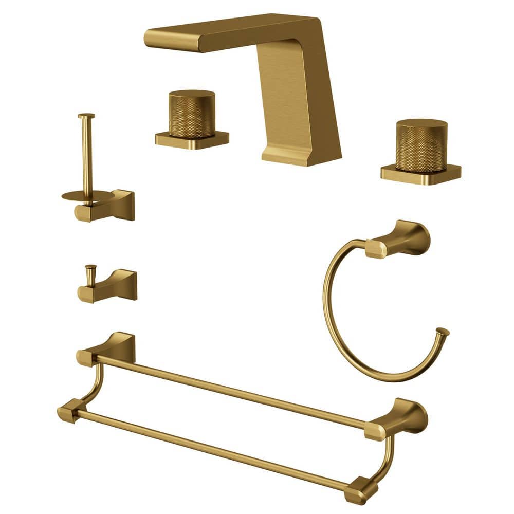 8 in. Widespread 2-Handle Waterfall Bathroom Sink Faucet with Brass Rough-In Valve and Towel Rack Set in Brushed Gold price history on PriceWatchPro