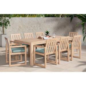 Benson 9-Piece Wood Patio Dining Set with Spa Blue Cushions