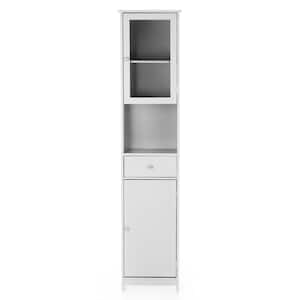 14.57 in. W x 11.02 in. D x 70.87 in. H White Linen Cabinet with Doors & Drawer