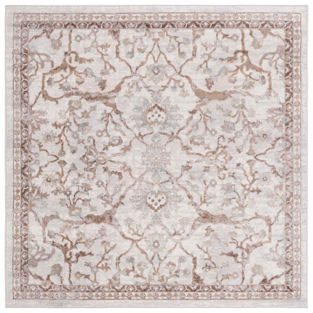 Light Blue and Beige Square Oriental Synthetic Rug