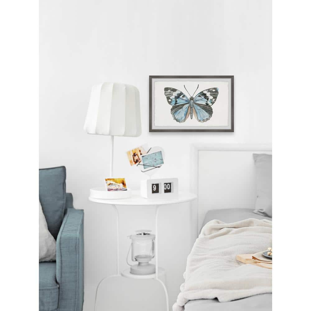 Blue and Black Butterfly Watercolor Print with Gray Frame