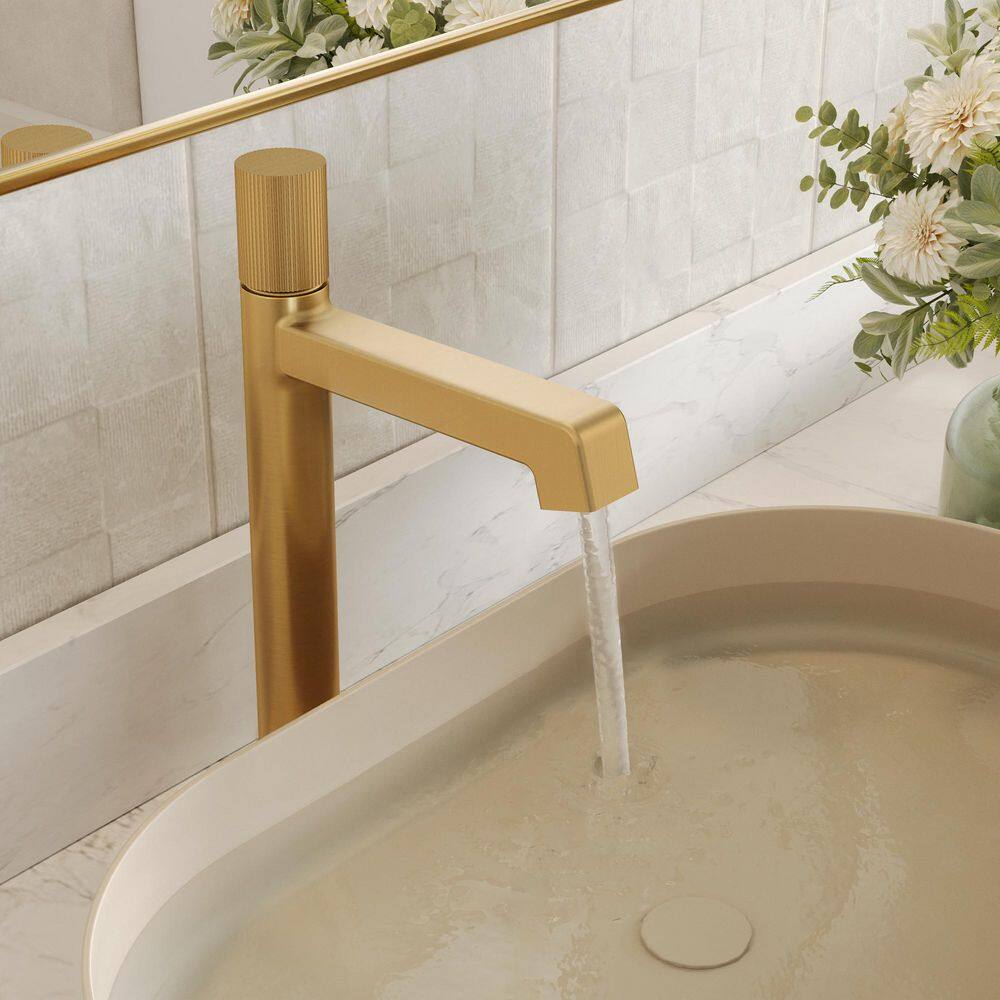 13 in. H 1-Handle Solid Brass Bathroom Vessel Sink Faucet with Drain, Anti-Slip Handle & Spot-Resistant in Brushed Gold price history on PriceWatchPro
