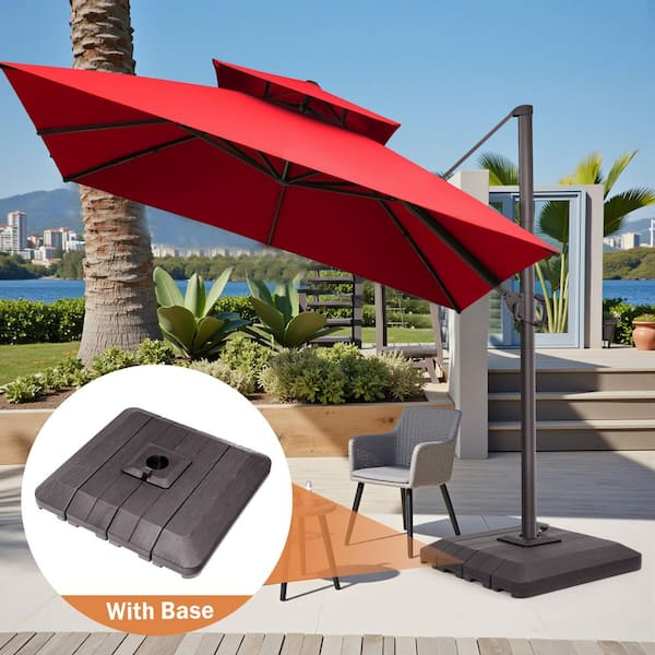 Pellebant 10 ft. x 10 ft. Aluminum 360° Rotation Offset Tilt Cantilever Patio Umbrella in Red and 240 lbs. Weighted Fillable Base