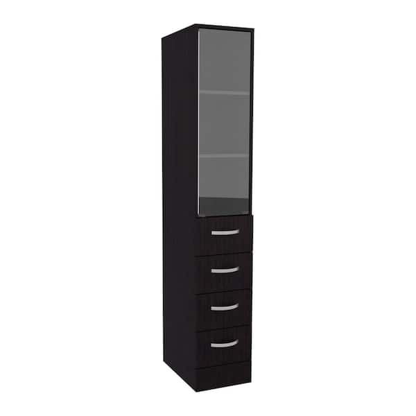 12 in. W x 17 in. D x 68.3 in. H Black MDF Freestanding Linen Cabinet with Door, Adjustable Shelf