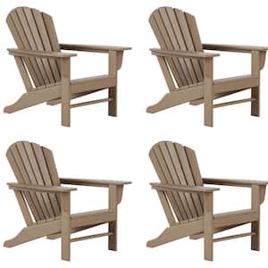 Mason Weathered Wood Poly Plastic Outdoor Patio Classic Adirondack Chair, Fire Pit Chair (Set of 4)