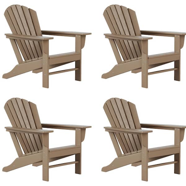 Mason Weathered Wood Poly Plastic Outdoor Patio Classic Adirondack Chair, Fire Pit Chair (Set of 4)