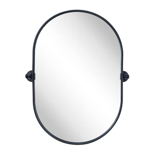 TEHOME Pill 20 in. W x 30 in. H Small Oval Metal Framed Tilting Wall Mounted Bathroom Vanity Mirror in Matt Black