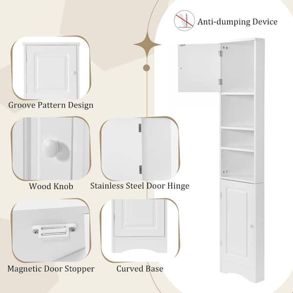 14.6 in. W x 9.7 in. D x 66.9 in. H White Linen Cabinet with 2 Doors and Adjustable  Shelves VJ1230Cabinet1 - The Home Depot