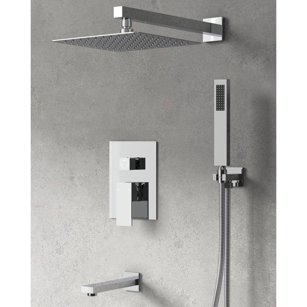 GRANDJOY 3-Spray Square High Pressure Wall Bar Shower Kit Tub and