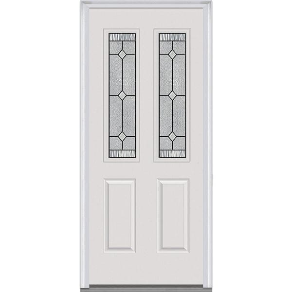 MMI Door 32 in. x 80 in. Carrollton Right-Hand Inswing 2-Lite Decorative 2-Panel Painted Fiberglass Smooth Prehung Front Door