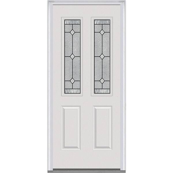 MMI Door 36 in. x 80 in. Carrollton Left-Hand Inswing 2-Lite Decorative 2-Panel Painted Steel Prehung Front Door