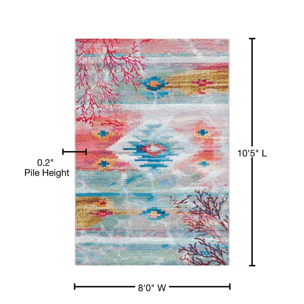 Layla Barbados Light Blue & Pink 8'x10' Synthetic Outdoor Rug