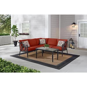Harmony Hill 3-Piece Black Steel Outdoor Patio Sectional Sofa with Sunbrella Henna Red Cushions