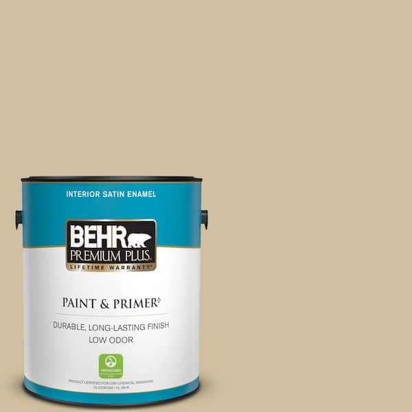 BEHR PREMIUM PLUS 1 gal. #S320-3 Final Straw Satin Enamel Low Odor Interior Paint & Primer