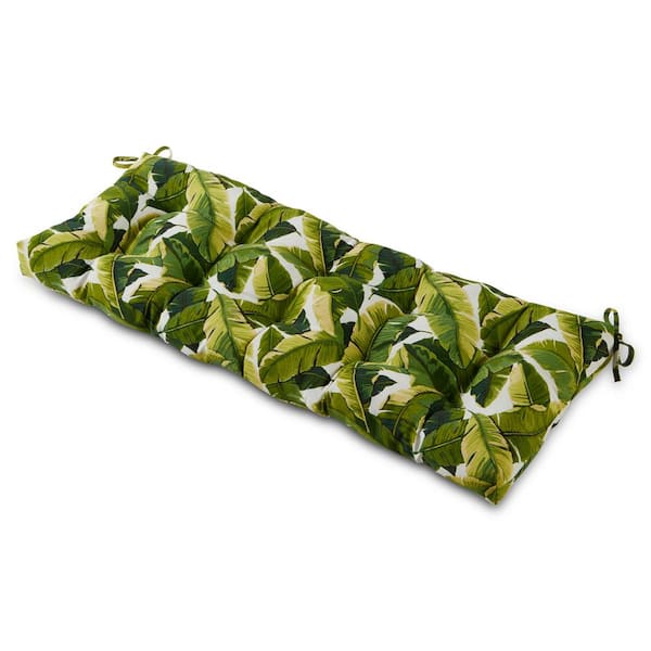 null Palm Leaves White Rectangle Outdoor Bench Cushion