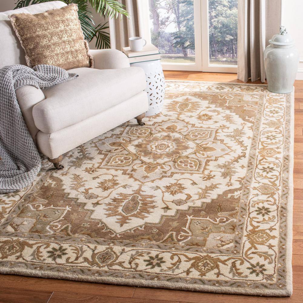 Handmade Beige and Sage Wool Tufted Round Rug