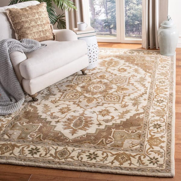 Royalty Beige/Sage 7 ft. x 7 ft. Square Border Area Rug