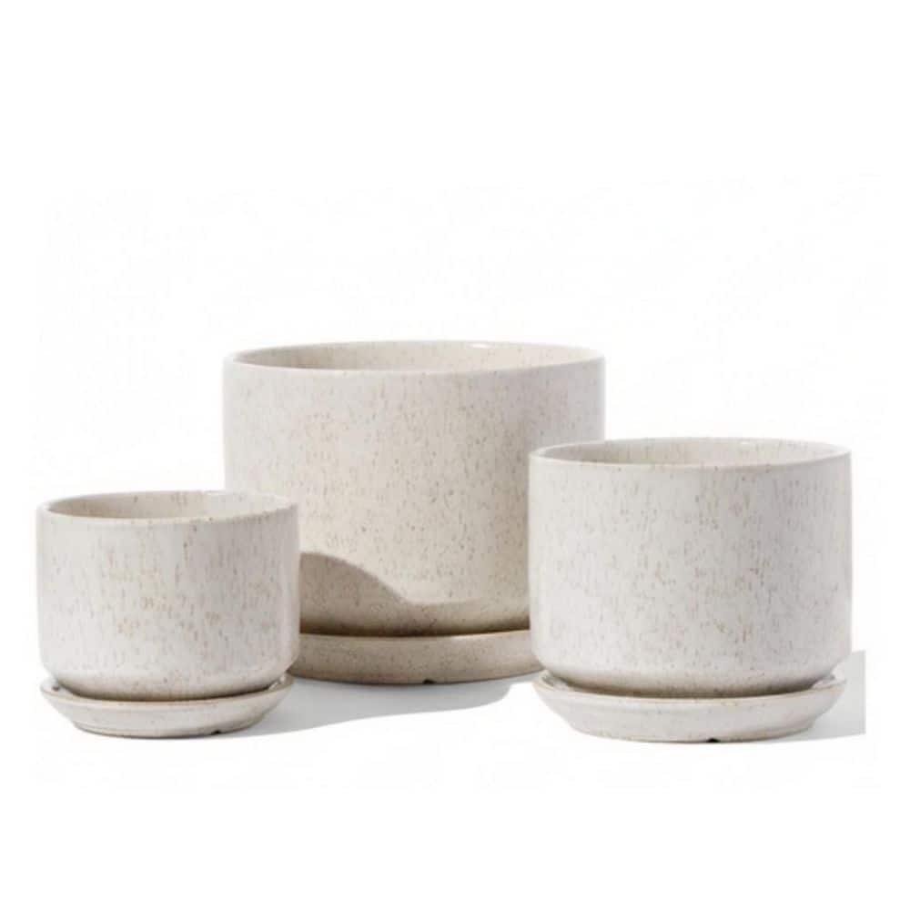 3-Set Beige Ceramic Planters with Drainage Hole and Saucer, Indoor Flower Pot with Hole Mesh Pad price history on PriceWatchPro