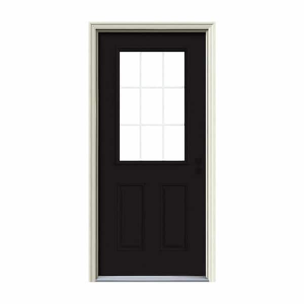 JELD-WEN 32 in. x 80 in. 9 Lite Black Painted Steel Prehung Left-Hand Inswing Entry Door w/Brickmould