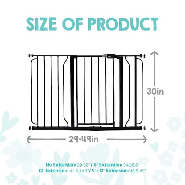 29 in. - 49 in. Easy Step Extra Wide Baby Gate, Pressure Mounted, Black