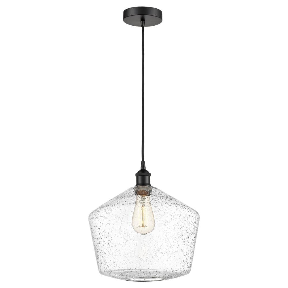 Cindyrella 60-Watt 1-Light Matte Black Standard Mini Pendant Light with Seeded Glass Shade, No Bulbs Included price history on PriceWatchPro