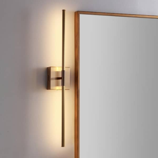 JONATHAN Y Makena 28 in. Gold Dimmable Integrated LED Metal Wall Sconce