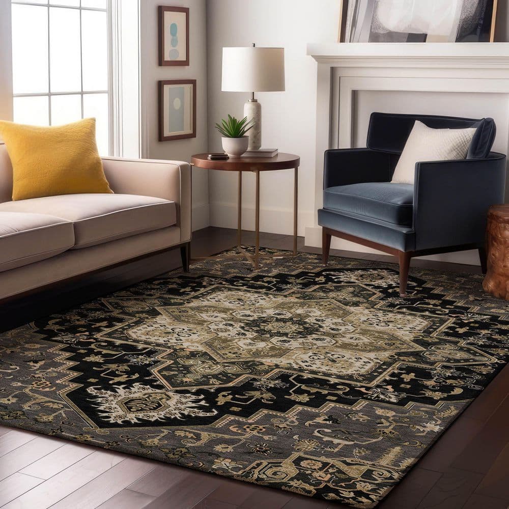 Mayfield Premium Machine Washable Abstract AMF1036 Black 10 ft. x 14 ft. Area Rug price history on PriceWatchPro