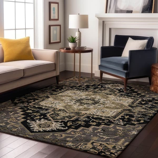 Mayfield Premium Machine Washable Abstract AMF1036 Black 5 ft. x 7 ft. 6 in. Area Rug