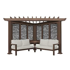 Hillsdale 8 ft. x 8 ft. Brown Steel Traditional Cabana Pergola with Conversation Seating in Pumice