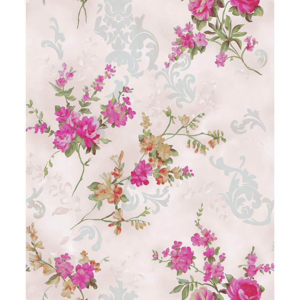 Falkirk Ophia Flowers, Vines Tan, Pink, Beige Vinyl Peelable Roll (Covers 5