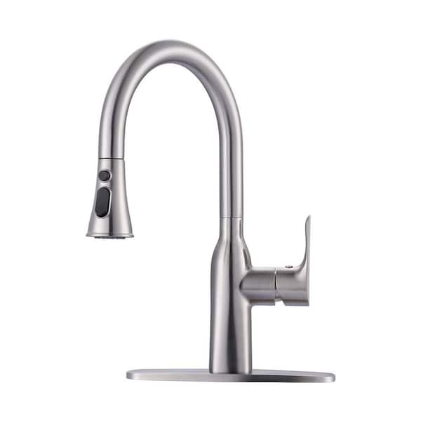 VEVETTA Brushed Nickel 18 in. H Single Handle Pull Down Sprayer Kitchen Faucet with 360° Spout Swivel and 3-Spray Mode