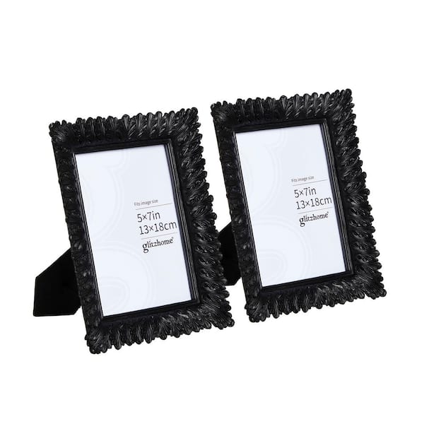 Glitzhome 9.50 in. H Black Scoop Resin Tabletop Picture Frames 5 x 7 (Set of 2)