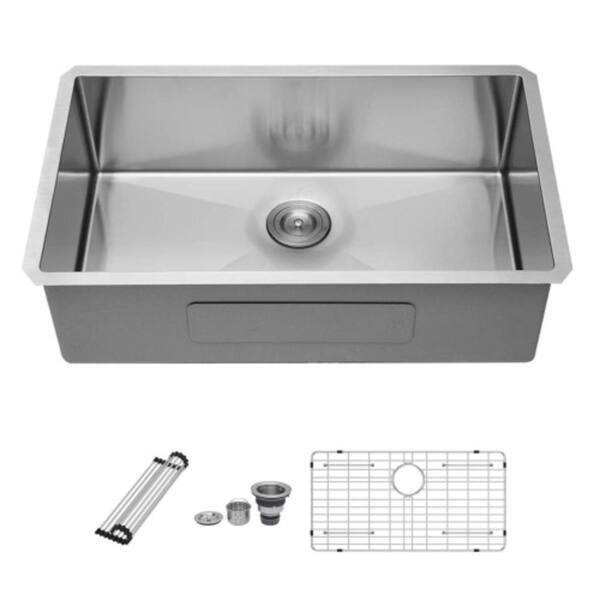 32 in. x 18 in. x 9 in. 16 Gauge Brushed Nickel Stainless Steel Undermount Single Bowl Kitchen Sink