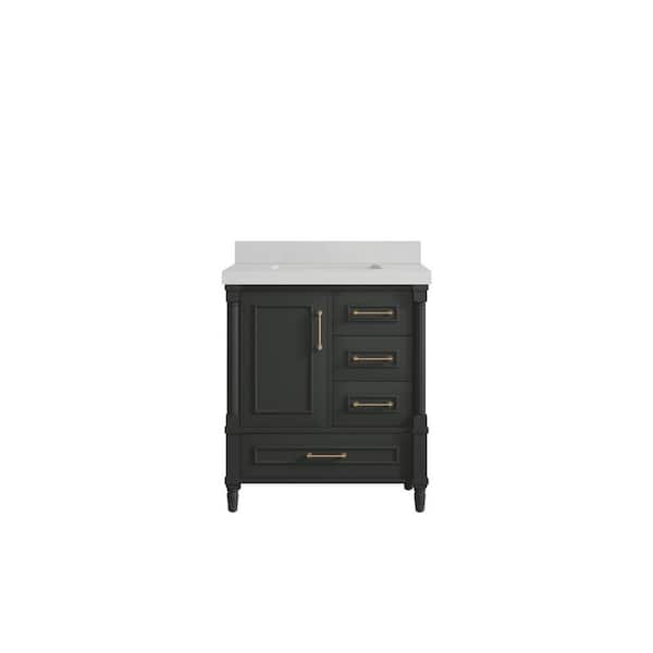 Willow Collections Hudson 30 in. Single Sink Freestanding Black Top Bath Vanity with Carrara Qt. Top Unassembled