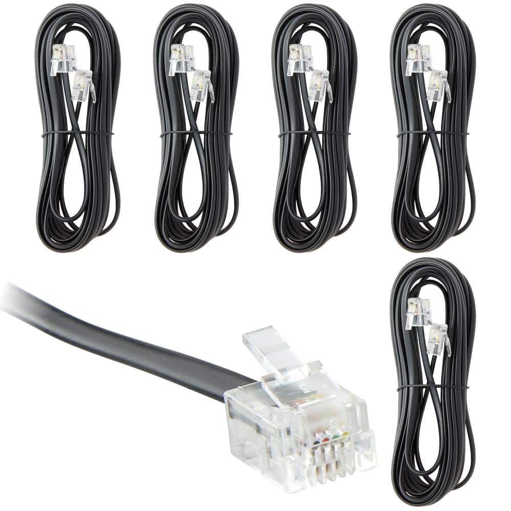 Unique Bargains a10092300ux0057 Home Office White RJ11 6P4C Male / Male  Telephone Cable Cord Line