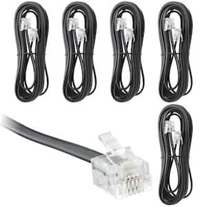 15 ft. Telephone Extension Cord, with RJ11 (6P4C) Connectors, Works w/Telephones, Fax Machines, Modems, Black (5-Pack)