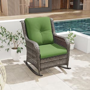 Wicker Outdoor Patio Rocking Chair with Green Cushion