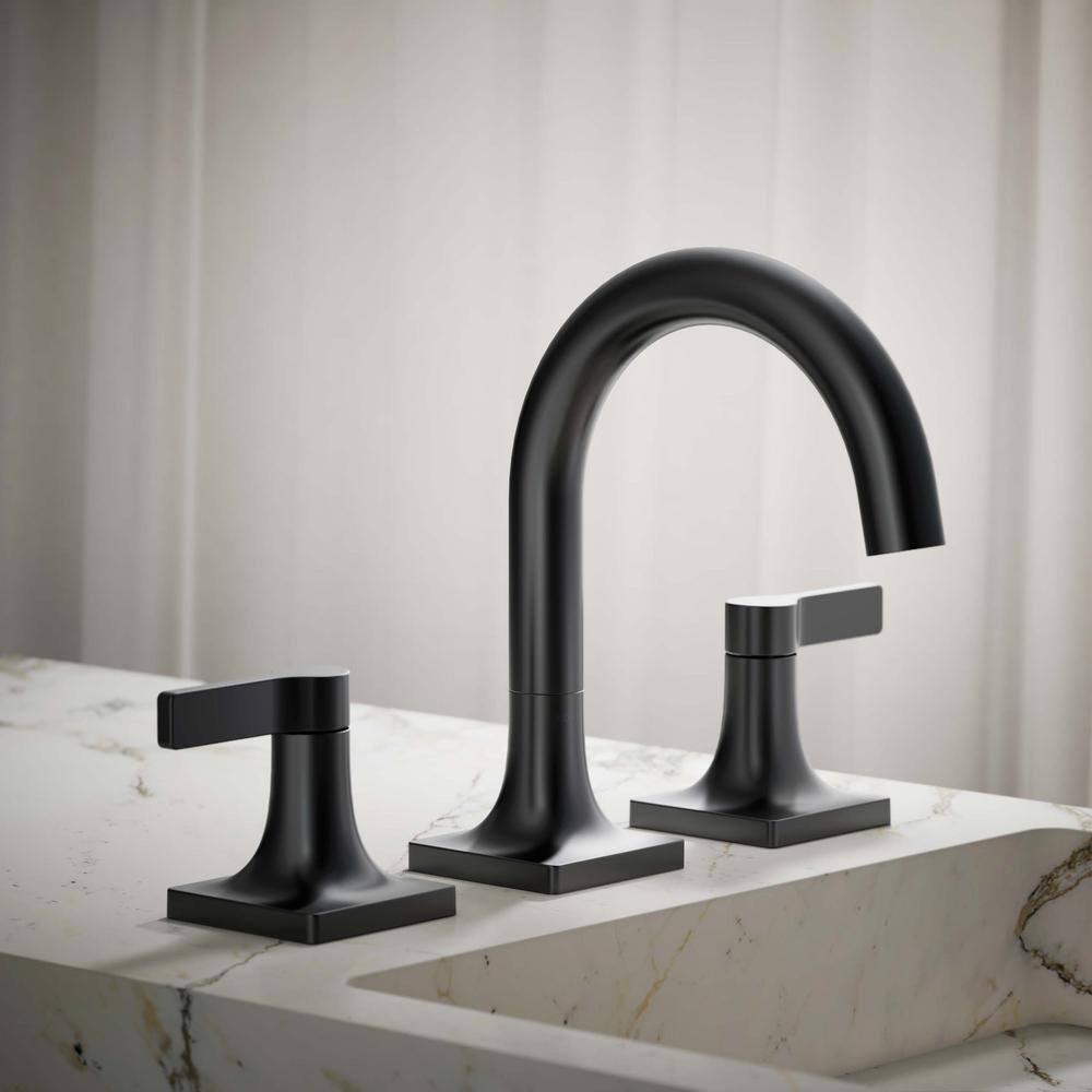 Matte Black Brass Widespread Bathroom Sink Faucet with Clicker Drain
