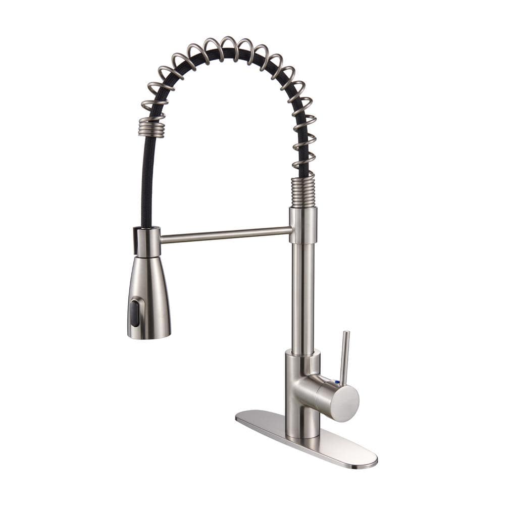 Touchless Single Handle Gooseneck Pull Out Sprayer Kitchen Faucet with Deckplate and Spiral tube in Brushed Nickel -  cobbe, H1B2TS2G2