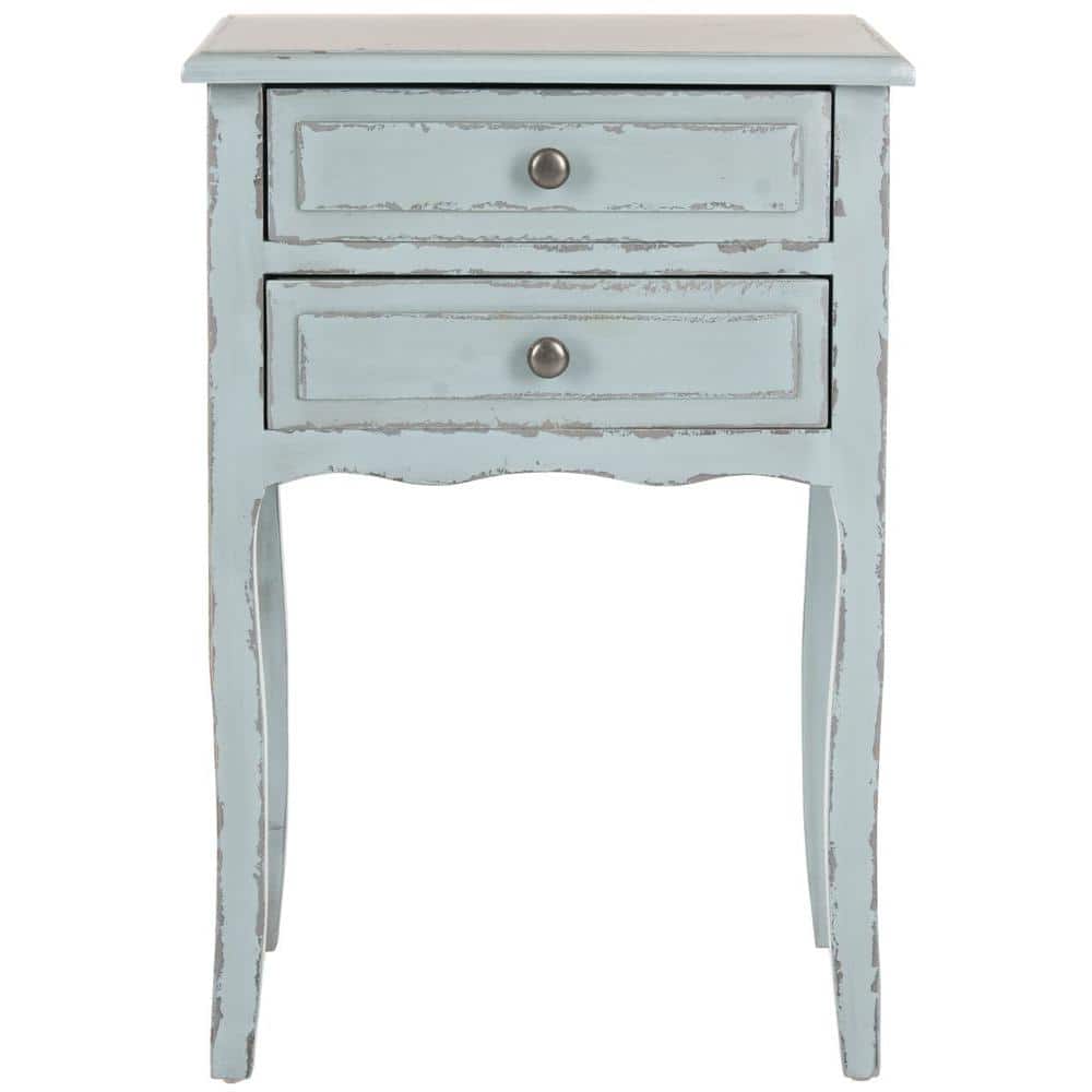 Lori Transitional Slate Blue Pine Wood End Table with Storage