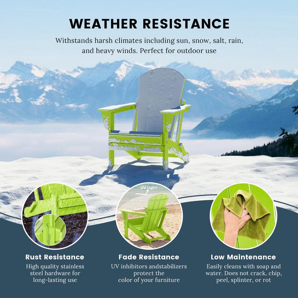 Lime Green Poly Folding Outdoor Adirondack Chairs, Set of 2