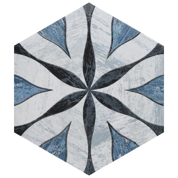 Cassis Hex Flower Black 9-5/6 in. x 8-2/3 in. Porcelain Floor and Wall Take Home Tile Sample
