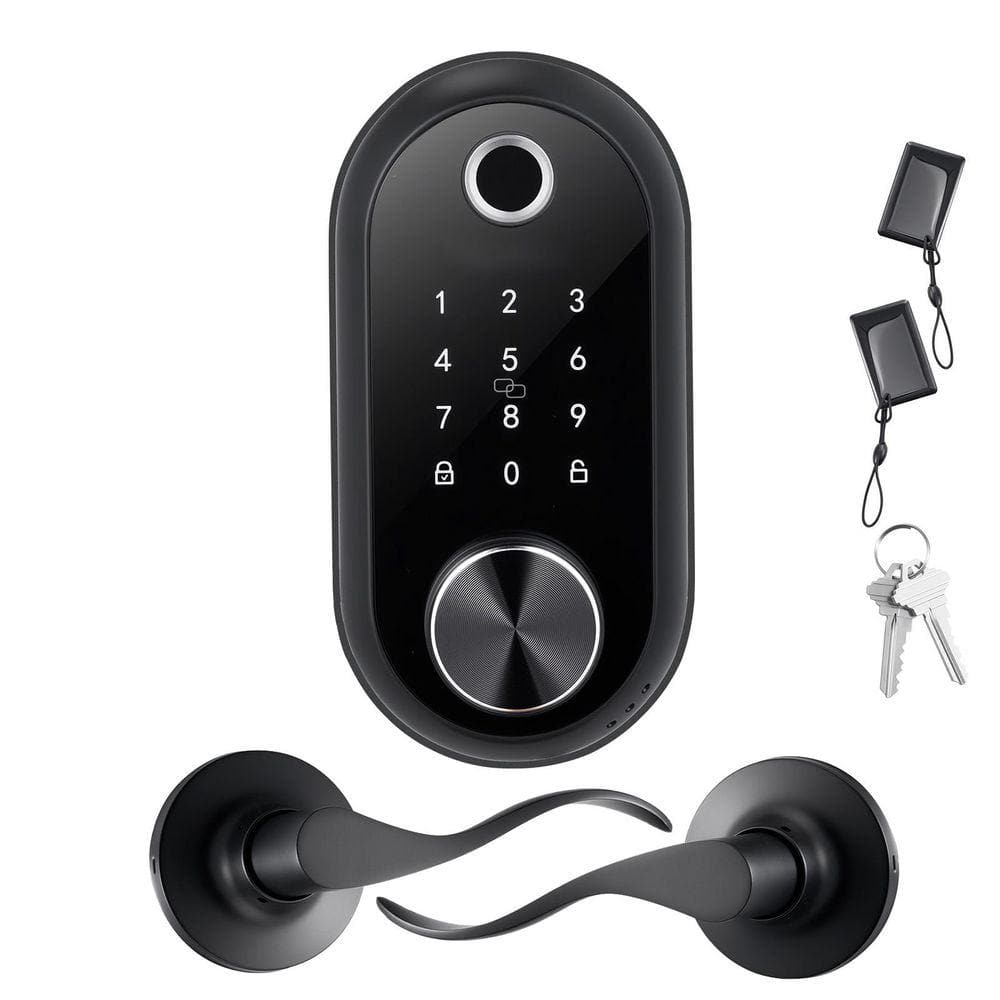 Fingerprint Door Lock Set, Matte Black, Electronic Biometric Deadbolt Keyless Entry Door Lock with Handle