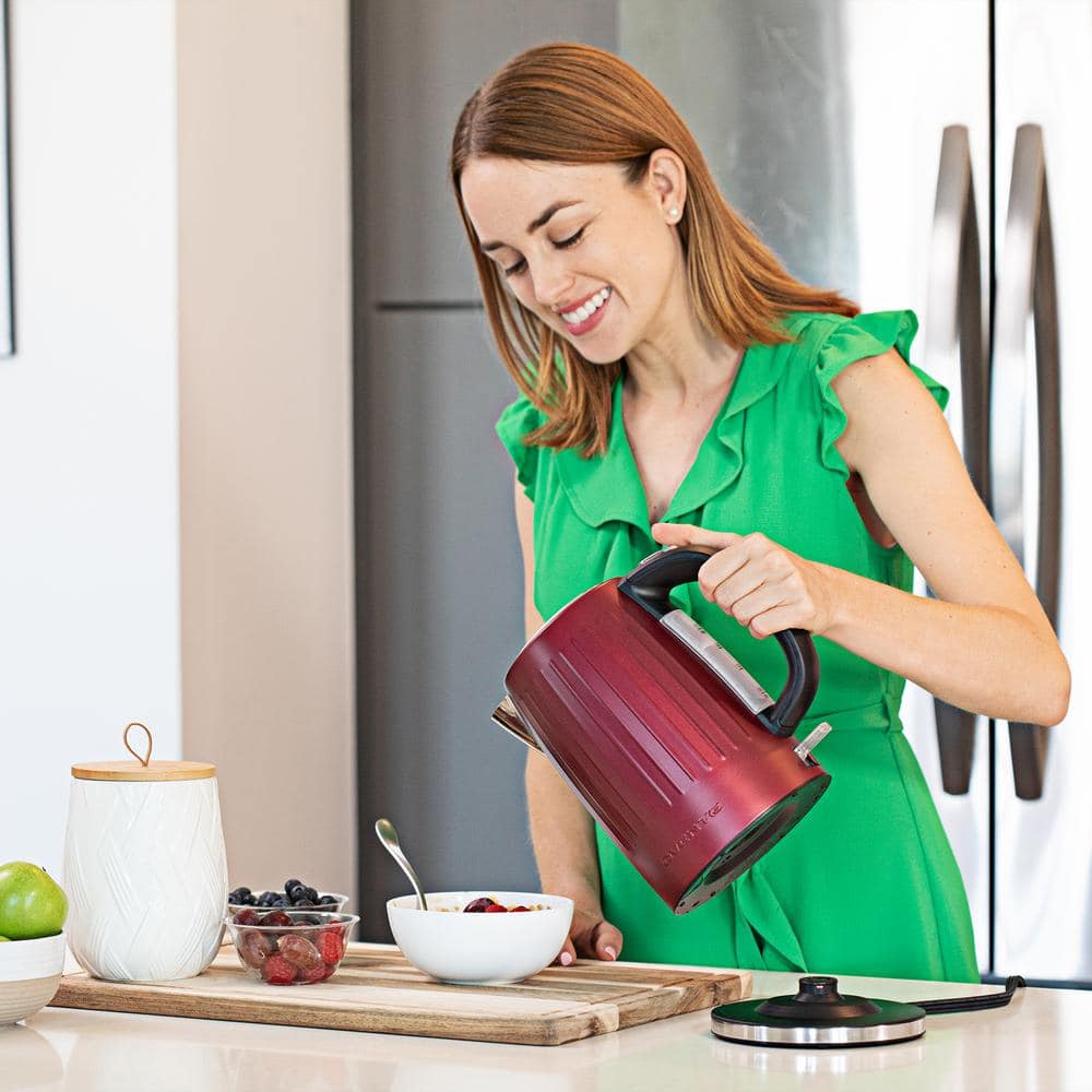 Maroon Red Stainless Steel Electric Kettle with Cool-Touch Handle