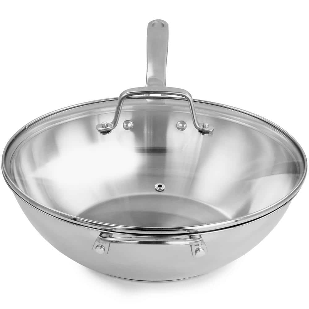 12-Inch Stainless Steel Pan with Tempered Glass Lid